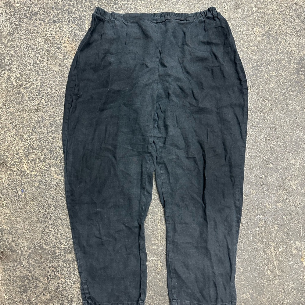 Flax 100% Linen Elastic Waist Pull On Pants Size Medium Black Classic